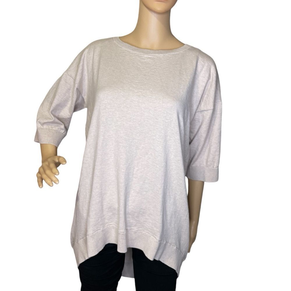 Lafayette 148 3/4 Sleeve High Low Oversized Sweater Blouse Cream Size M/L